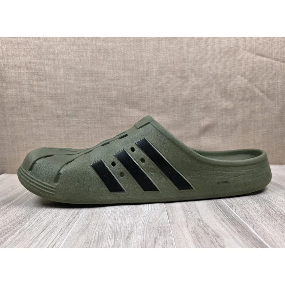 Adidas Adilette Clogs Mens 13 Womens 14 Focus Olive Core Black Slip On Shoes